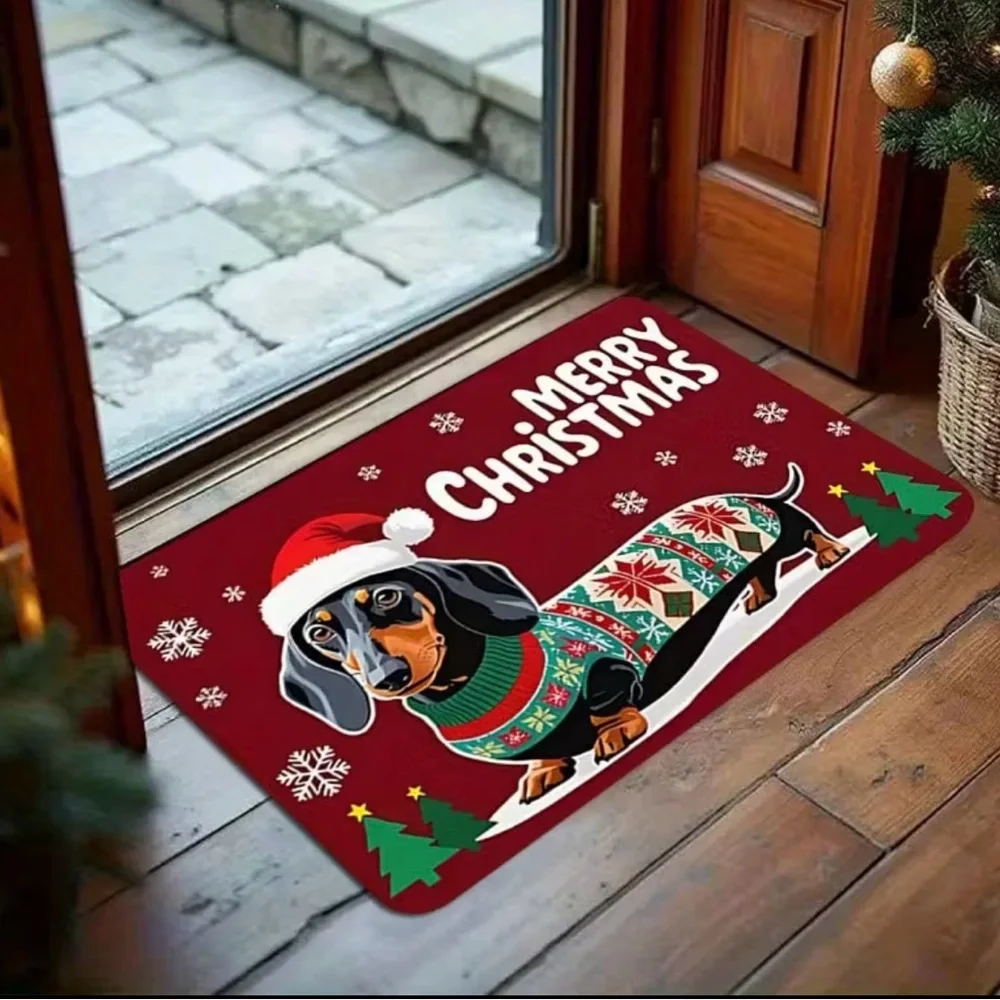 {NEW} Festive Dachshund Christmas Doormat - Non-Slip Soft Indoor/Outdoor